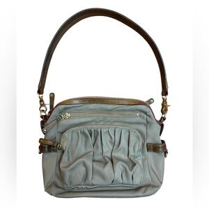MZ Wallace Gray and Brown Shoulder Bag with Leather Strap